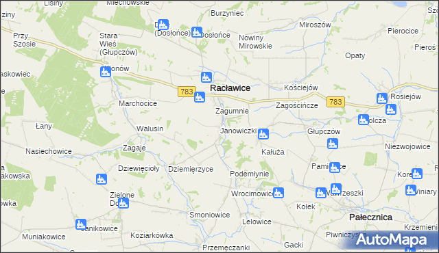 mapa Janowiczki gmina Racławice, Janowiczki gmina Racławice na mapie Targeo