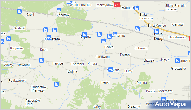 mapa Janowiec gmina Biała, Janowiec gmina Biała na mapie Targeo