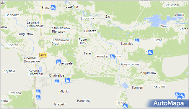 mapa Janówka gmina Szczerców, Janówka gmina Szczerców na mapie Targeo