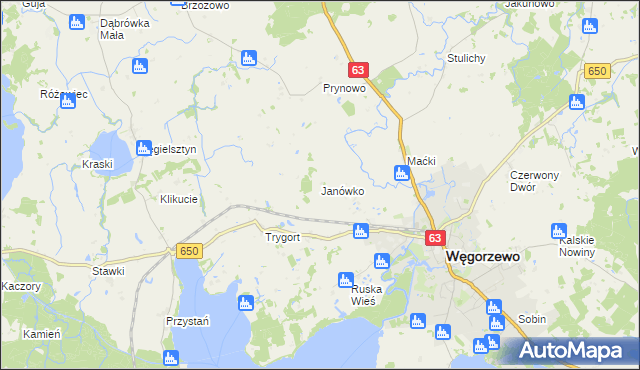mapa Janówko gmina Węgorzewo, Janówko gmina Węgorzewo na mapie Targeo