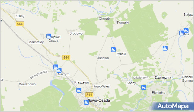 mapa Janowo gmina Iłowo-Osada, Janowo gmina Iłowo-Osada na mapie Targeo