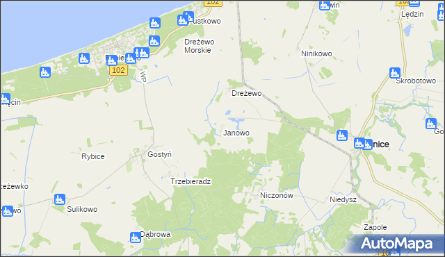 mapa Janowo gmina Karnice, Janowo gmina Karnice na mapie Targeo