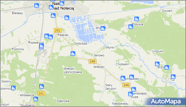 mapa Janowo gmina Nakło nad Notecią, Janowo gmina Nakło nad Notecią na mapie Targeo