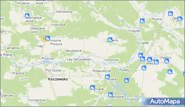 mapa Januszewice gmina Kluczewsko, Januszewice gmina Kluczewsko na mapie Targeo