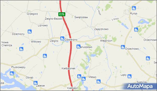 mapa Januszewo gmina Chełmża, Januszewo gmina Chełmża na mapie Targeo