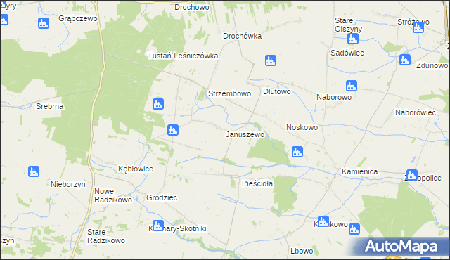 mapa Januszewo gmina Naruszewo, Januszewo gmina Naruszewo na mapie Targeo