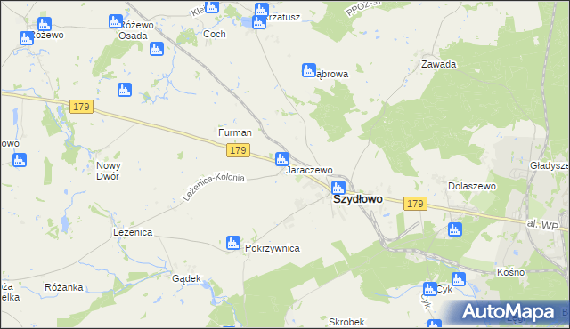 mapa Jaraczewo gmina Szydłowo, Jaraczewo gmina Szydłowo na mapie Targeo