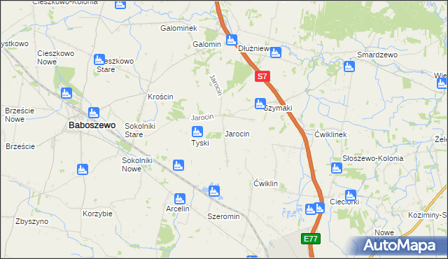 mapa Jarocin gmina Baboszewo, Jarocin gmina Baboszewo na mapie Targeo