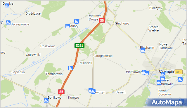 mapa Jarogniewice, Jarogniewice na mapie Targeo