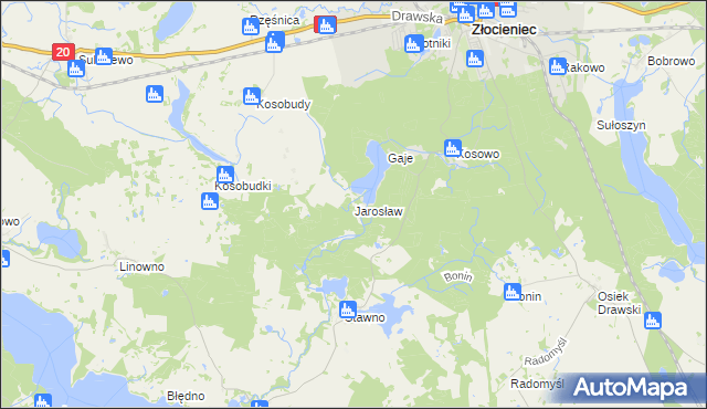 mapa Jarosław gmina Złocieniec, Jarosław gmina Złocieniec na mapie Targeo