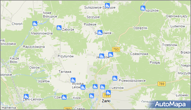 mapa Jaroszów gmina Żarki, Jaroszów gmina Żarki na mapie Targeo