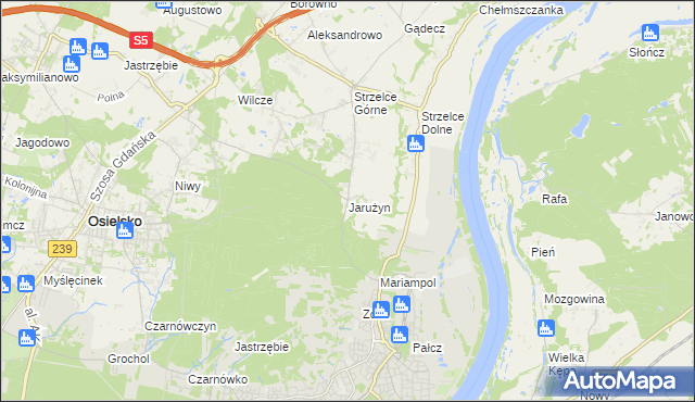 mapa Jarużyn gmina Osielsko, Jarużyn gmina Osielsko na mapie Targeo