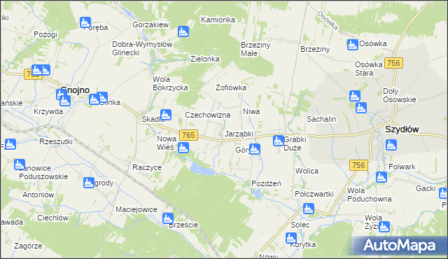 mapa Jarząbki gmina Gnojno, Jarząbki gmina Gnojno na mapie Targeo