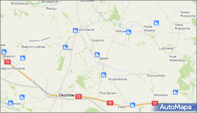 mapa Jasień gmina Głuchów, Jasień gmina Głuchów na mapie Targeo