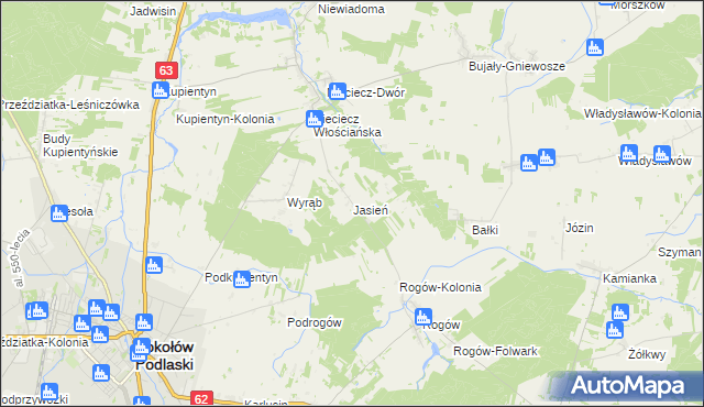 mapa Jasień gmina Repki, Jasień gmina Repki na mapie Targeo