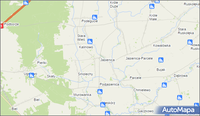 mapa Jasienica gmina Ostrów Mazowiecka, Jasienica gmina Ostrów Mazowiecka na mapie Targeo