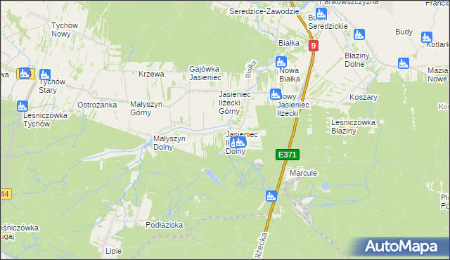 mapa Jasieniec Iłżecki Dolny, Jasieniec Iłżecki Dolny na mapie Targeo