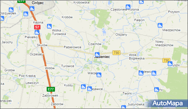 mapa Jasieniec powiat grójecki, Jasieniec powiat grójecki na mapie Targeo