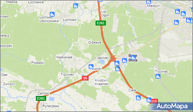 mapa Jasiniec gmina Białe Błota, Jasiniec gmina Białe Błota na mapie Targeo