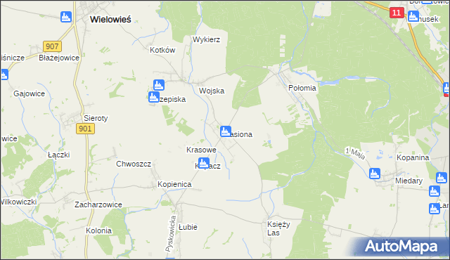 mapa Jasiona gmina Zbrosławice, Jasiona gmina Zbrosławice na mapie Targeo