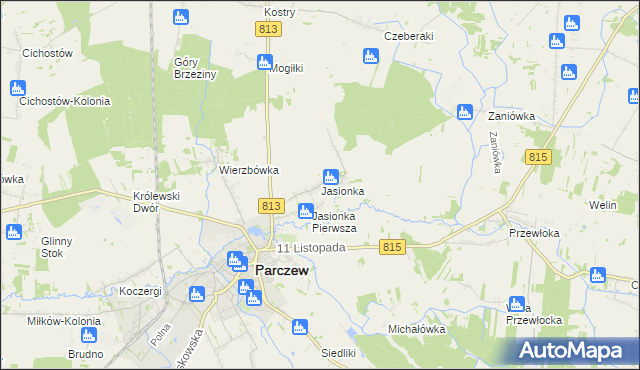 mapa Jasionka gmina Parczew, Jasionka gmina Parczew na mapie Targeo