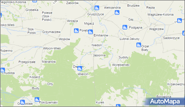 mapa Jasionna gmina Błaszki, Jasionna gmina Błaszki na mapie Targeo