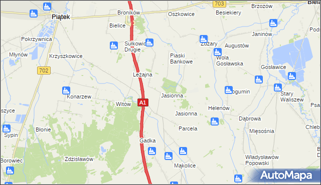 mapa Jasionna gmina Piątek, Jasionna gmina Piątek na mapie Targeo