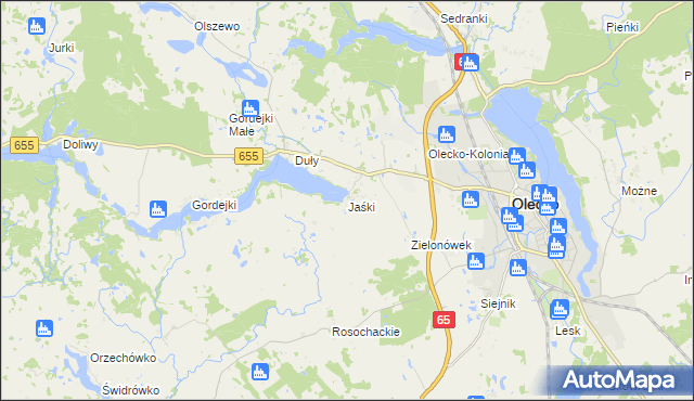 mapa Jaśki gmina Olecko, Jaśki gmina Olecko na mapie Targeo