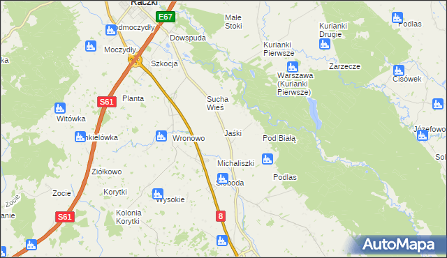 mapa Jaśki gmina Raczki, Jaśki gmina Raczki na mapie Targeo