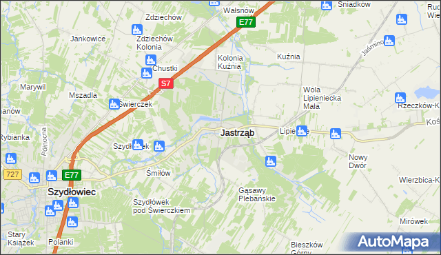 mapa Jastrząb powiat szydłowiecki, Jastrząb powiat szydłowiecki na mapie Targeo