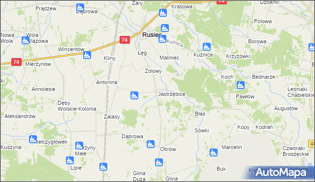 mapa Jastrzębice, Jastrzębice na mapie Targeo