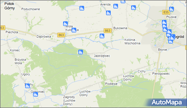 mapa Jastrzębiec gmina Kuryłówka, Jastrzębiec gmina Kuryłówka na mapie Targeo