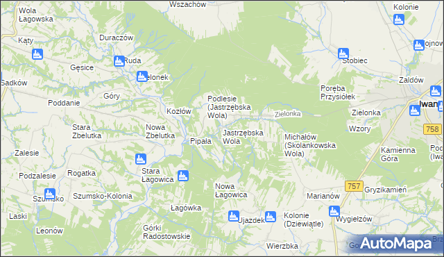 mapa Jastrzębska Wola, Jastrzębska Wola na mapie Targeo