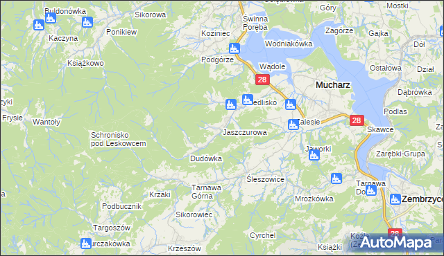 mapa Jaszczurowa gmina Mucharz, Jaszczurowa gmina Mucharz na mapie Targeo