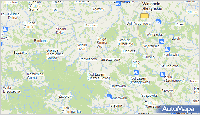 mapa Jaszczurowa gmina Wiśniowa, Jaszczurowa gmina Wiśniowa na mapie Targeo