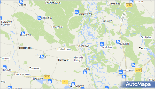 mapa Jaszkowo gmina Brodnica, Jaszkowo gmina Brodnica na mapie Targeo