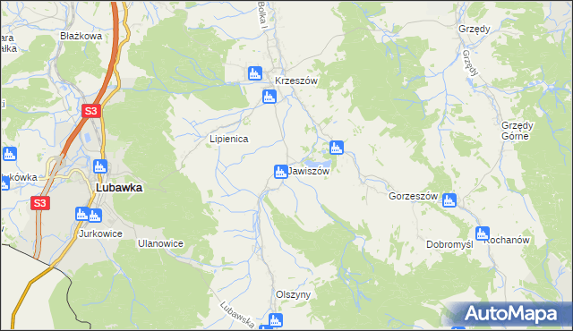 mapa Jawiszów, Jawiszów na mapie Targeo