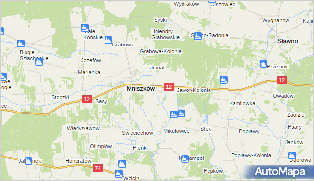 mapa Jawor gmina Mniszków, Jawor gmina Mniszków na mapie Targeo