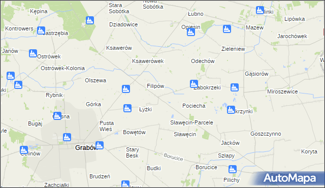 mapa Jaworów gmina Grabów, Jaworów gmina Grabów na mapie Targeo