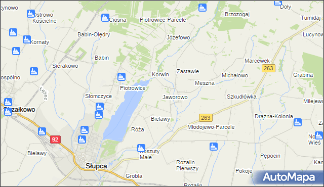 mapa Jaworowo gmina Słupca, Jaworowo gmina Słupca na mapie Targeo