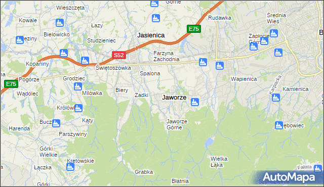 mapa Jaworze powiat bielski, Jaworze powiat bielski na mapie Targeo