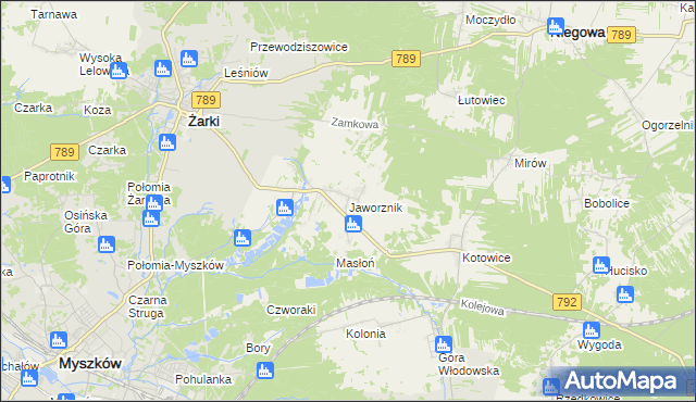 mapa Jaworznik gmina Żarki, Jaworznik gmina Żarki na mapie Targeo
