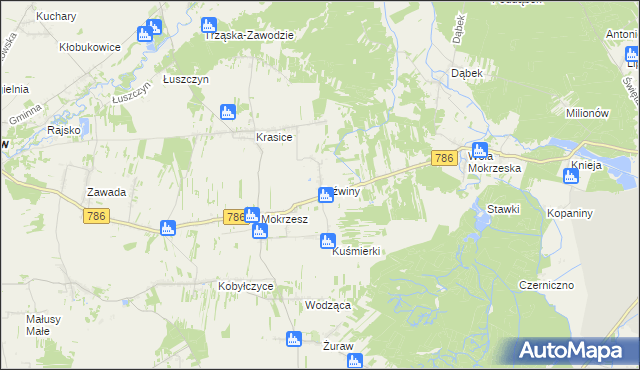 mapa Jaźwiny gmina Mstów, Jaźwiny gmina Mstów na mapie Targeo