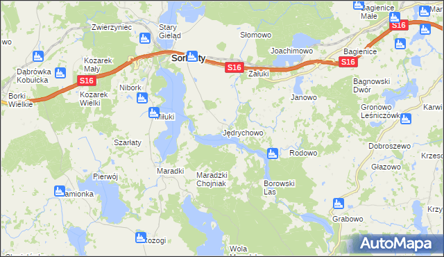 mapa Jędrychowo gmina Sorkwity, Jędrychowo gmina Sorkwity na mapie Targeo