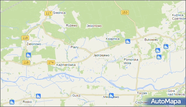 mapa Jędrzejewo gmina Czarnków, Jędrzejewo gmina Czarnków na mapie Targeo