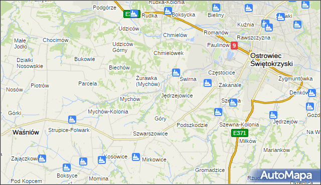 mapa Jędrzejowice gmina Bodzechów, Jędrzejowice gmina Bodzechów na mapie Targeo