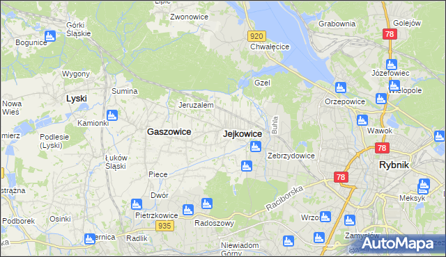 mapa Jejkowice, Jejkowice na mapie Targeo