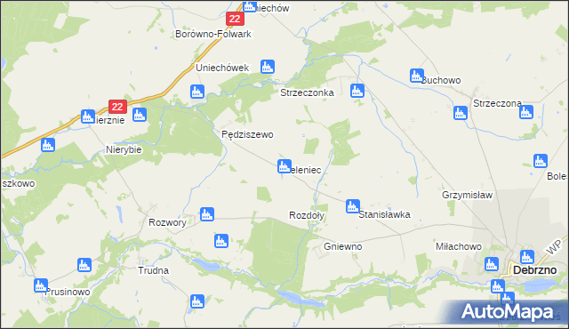 mapa Jeleniec gmina Debrzno, Jeleniec gmina Debrzno na mapie Targeo