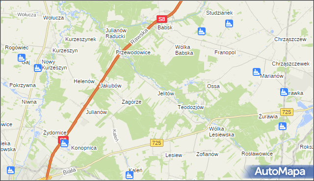 mapa Jelitów gmina Biała Rawska, Jelitów gmina Biała Rawska na mapie Targeo