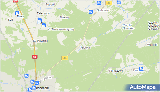 mapa Jelonka, Jelonka na mapie Targeo